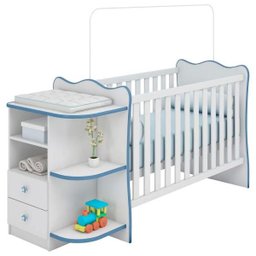 Berço Cômoda Doce Sonho com Cantoneira Certificado Inmetro - Qmovi - Branco / Azul - 1