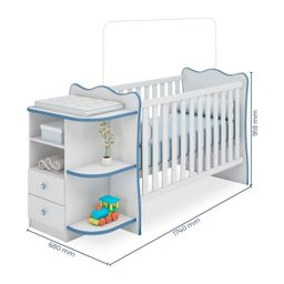 Berço Cômoda Doce Sonho com Cantoneira Certificado Inmetro - Qmovi - Branco / Azul - 4