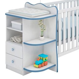 Berço Cômoda Doce Sonho com Cantoneira Certificado Inmetro - Qmovi - Branco / Azul - 3