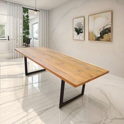 Mesa de Jantar Industrial Madeira com Pé Metal Preto 220x100