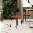 Ver imagem 2 de Cadeira Decorativa Estofada Para Sala Jantar Barcelona L02 Couríssimo Preto Tecido Terracota - Lyam