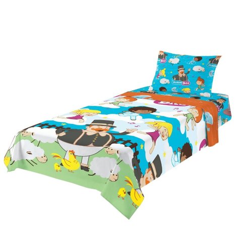 Jogo de Cama Infantil Lepper Mundo Bita Solteiro 3 Peças Microfibra Branco