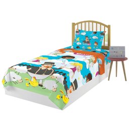 Jogo de Cama Infantil Lepper Mundo Bita Solteiro 3 Peças Microfibra Branco - 1