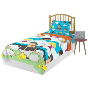 Jogo de Cama Infantil Lepper Mundo Bita Solteiro 3 Peças Microfibra Branco