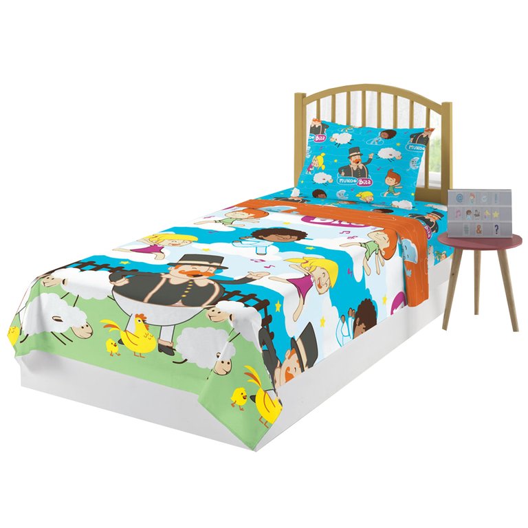Jogo de Cama Infantil Lepper Mundo Bita Solteiro 3 Peças Microfibra Branco