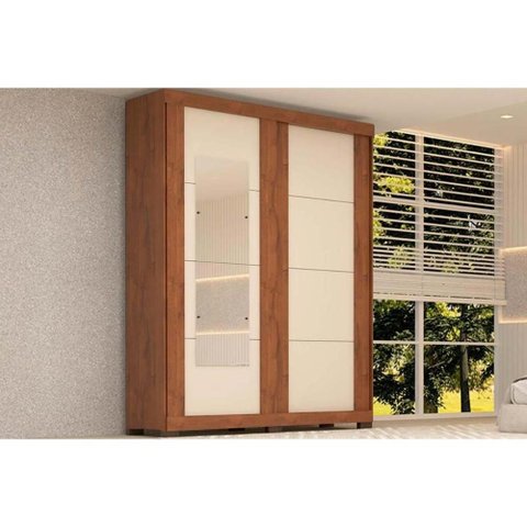 Guarda Roupa Solteiro 2 Portas de Correr e 2 Gavetas C/ Espelho Helena Flex Cinamomo/cinamomo ou Off