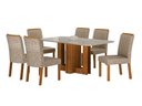 Ver imagem 1 de Conjunto Sala de Jantar Sofia 1,60m Tampo Vidro Off com 6 Cadeiras Jade Cinamomo/Linho Palha