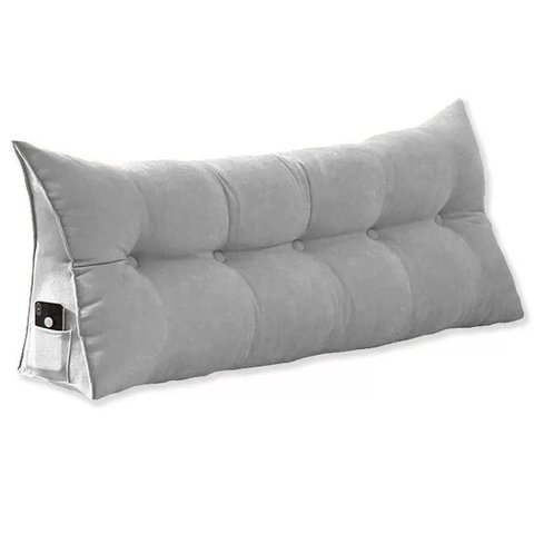 Almofada para Cabeceira de Cama Casal 140 Cm com Porta Celular Apoio para Costas Suede Cinza