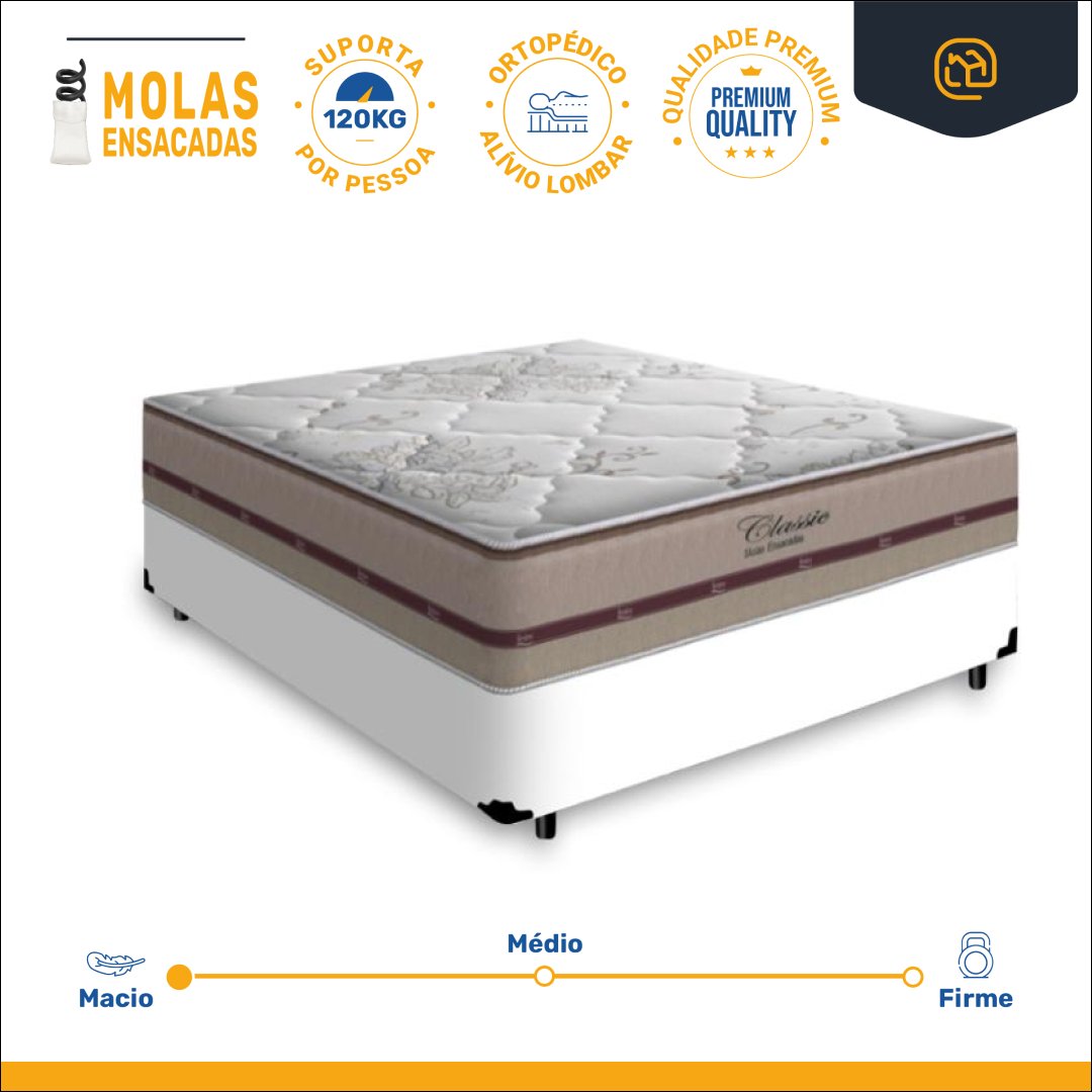 Cama Box Viúva com Colchão de Molas Ensacadas Anjos Classic Mola Ensacada 128x188x57cm - 2