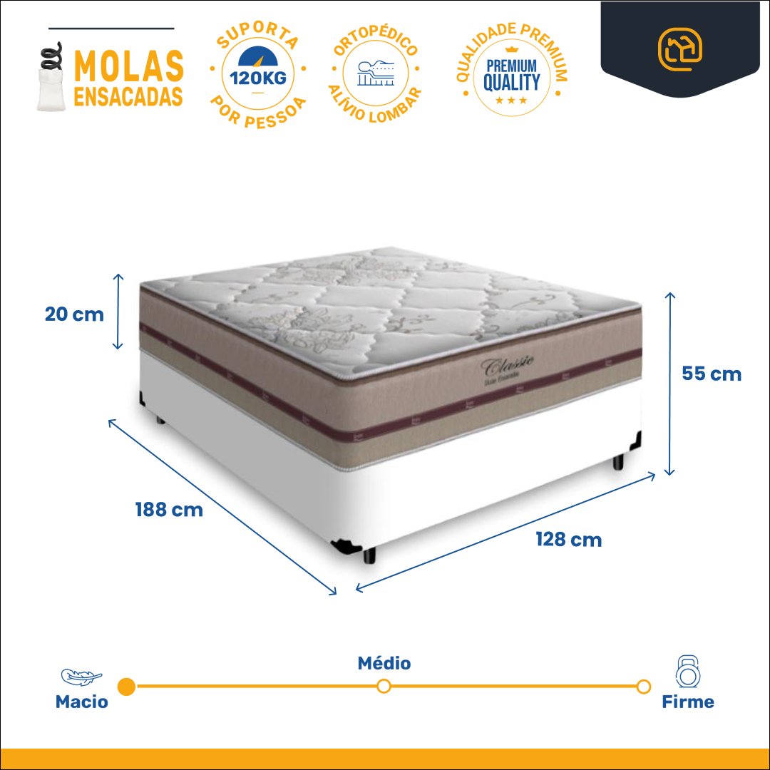 Cama Box Viúva com Colchão de Molas Ensacadas Anjos Classic Mola Ensacada 128x188x57cm - 3