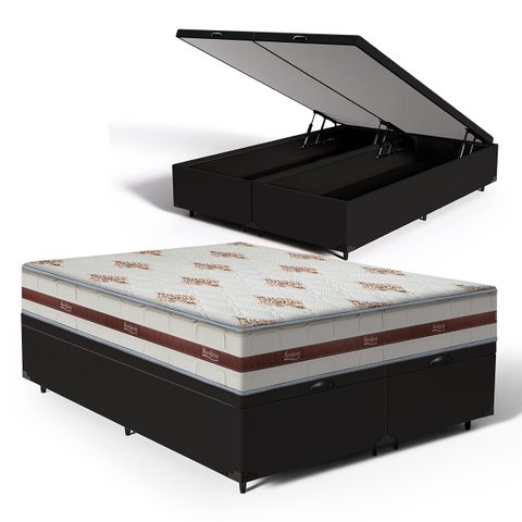 Cama Box Baú Queen com Colchão de Molas Ensacadas Anjos Classic 158 Cm