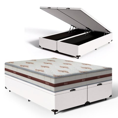 Cama Box Baú Queen com Colchão de Molas Ensacadas Anjos Classic 158 Cm