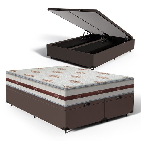 Cama Box Baú Queen com Colchão de Molas Ensacadas Anjos Classic 158 Cm
