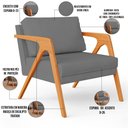 Ver imagem 6 de Kit 02 Poltronas Estrutura De Madeira Suede Cinza