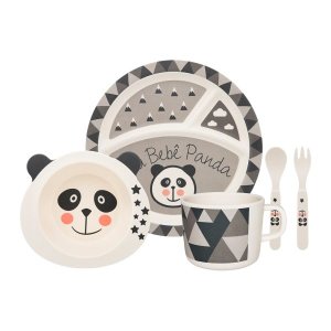 CONJUNTO DE REFEIÇÃO INFANTIL 05 PEÇAS - BEBÊ PANDA - OXFORD