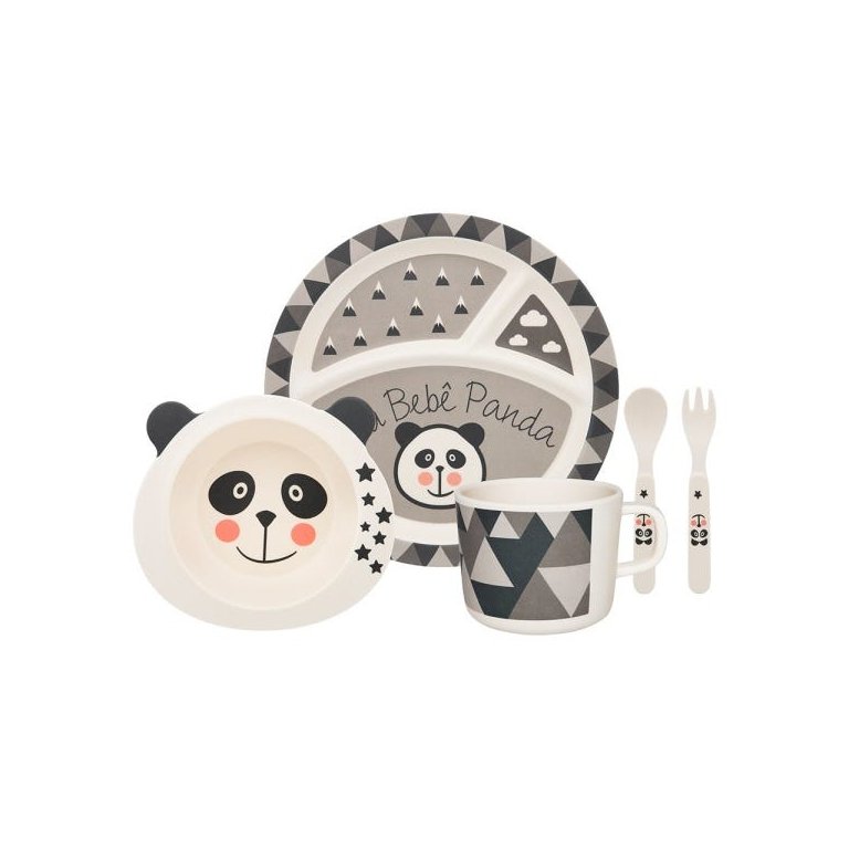 CONJUNTO DE REFEIÇÃO INFANTIL 05 PEÇAS - BEBÊ PANDA - OXFORD