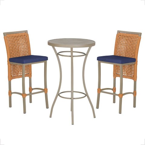 Mesa Bistrô e 2 Banquetas Roma Fendi Corda Náutica Estofado 10 Trama Original