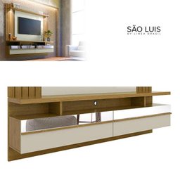 Painel para TV com LED e Espelho São Luís Avelã Off White - 3