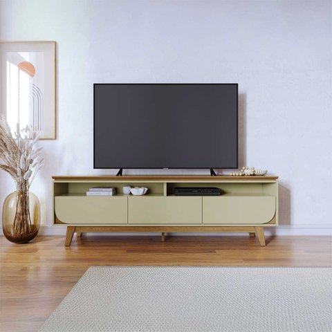 Bancada Decorativa Saiko MDP Pintura UV 3 Gavetas Corrediças Telescópicas até 75 Cumaru/Opala G97 - 