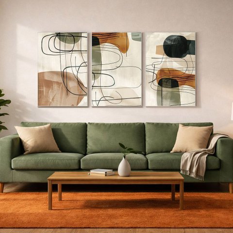 Quadro Decorativo Minimalista Abstrato Boho Moldura Filete:Moldura Branca/60X90