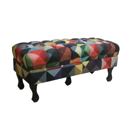 Recamier Baú Luis Xv Capitonê Retrô 180cm Suede Triângulo Pés Madeira Ms Decor