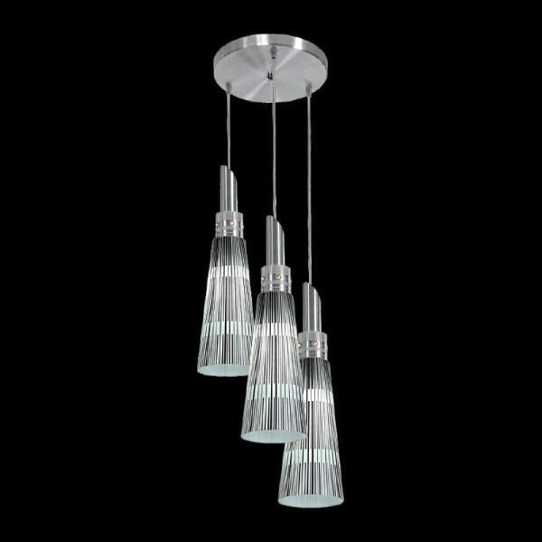 Lustre Pendente Cone Triplo Aluminio E Vidro 13cm Eurolume 6551/3 Bivolt E27 - 2