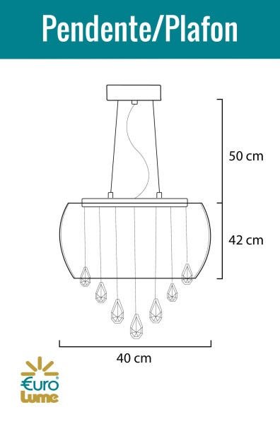 Luminária Pendente / Plafon de Cristal e Vidro Fumê 40 cm 7003 Bivolt E14 - 3