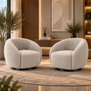 Ver imagem 2 de Kit 2 Poltrona Giratória 360° Orgânica Bouclé Sala Nuvem:Bouclê/Cinza