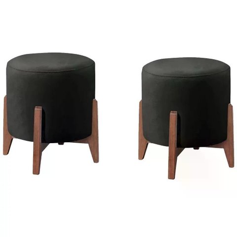 Kit 2 Puf Puff Para Sala Lhor Corano Preto Rm Preto