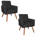 Ver imagem 1 de Kit 2 Poltronas Nina Suede Preto Pés Palito Castanho - Pallazio
