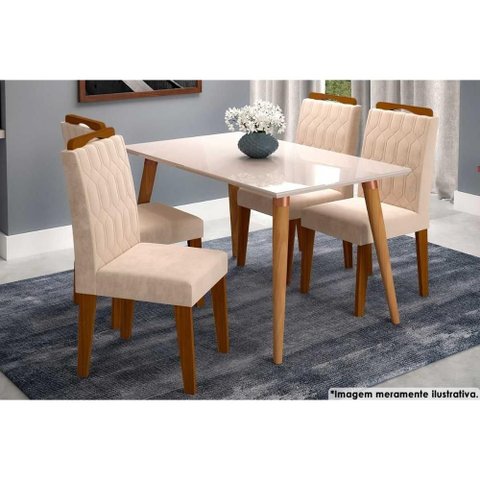 Mesa Cozinha Adele 130 + 4 Cad Paola Savana/Bege Cimol