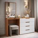 Ver imagem 1 de Cômoda Penteadeira 4 Gavetas Madrid Branco/Freijó