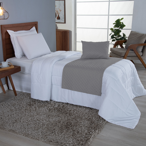 Kit 3 Pçs Peseira Cama Solteiro Comfort Almofada Cheia Matelado Microfibra Cinza