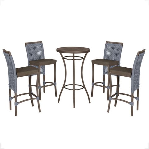Mesa Bistrô e 4 Banquetas Roma Marrom Corda Náutica Estofado 9 Trama Original