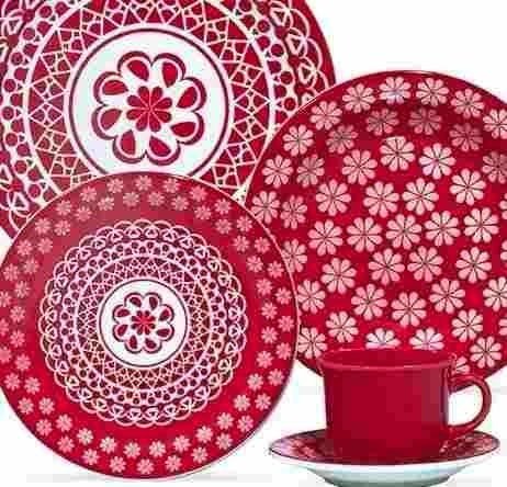 Jogo de Jantar Floreal Renda 20 Peças - Oxford Porcelana - Vermelho - Renda - 2