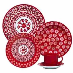 Jogo de Jantar Floreal Renda 20 Peças - Oxford Porcelana - Vermelho - Renda - 1