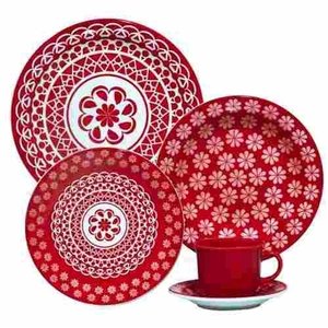 Jogo de Jantar Floreal Renda 20 Peças - Oxford Porcelana - Vermelho - Renda