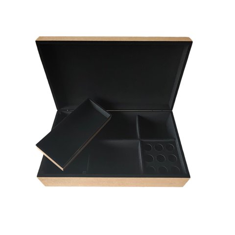 Caixa de Maquiagem Grande com Bandeja Flocada em Preto Josely Flocados