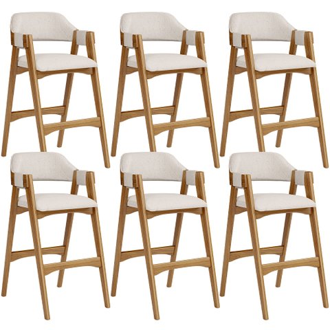 Kit 06 Banquetas Altas para Cozinha Sala de Jantar Bar Suran L02 Linho Cru - Lyam Decor