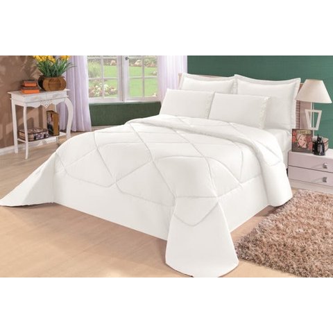 Kit Edredom + Lençol Aconchego Dupla Face Casal Queen 6 PÇ Branco