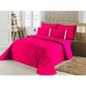 Kit Edredom + Lençol Aconchego Dupla Face Casal Queen 6 PÇ Pink