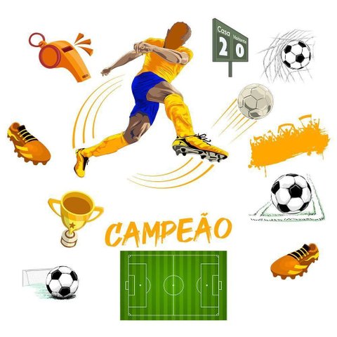 Adesivo de Parede Futebol Decorativo para Quarto e Sala Titulo Amarelo e Azul