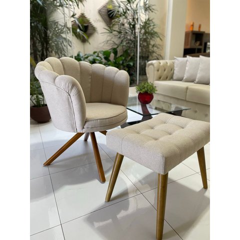Poltrona Giratória Pétala em Linho Premium