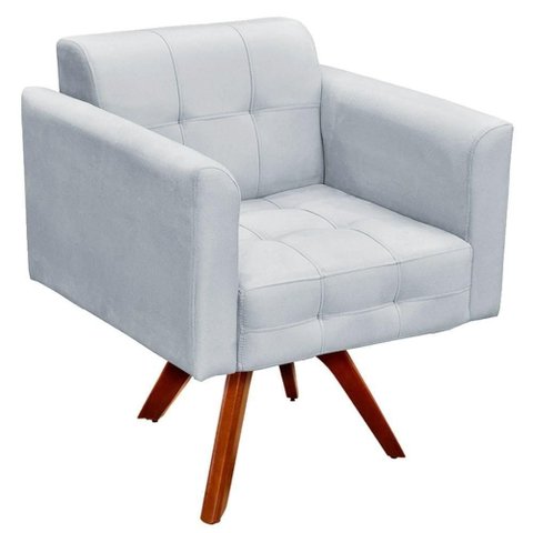 Poltrona Decorativa Base Madeira Giratória Ana Suede Cinza - Ibiza