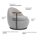 Ver imagem 3 de Poltrona Orgânica Kaira com Mesa Lateral Direita Base Fixa Preto Bouclé Cinza Claro - Nexta Casa