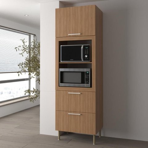 Paneleiro Torre Quente para Forno/micro-ondas 1 Porta 2 Gavetas 80cm Multimóveis Cr20443 Freijó