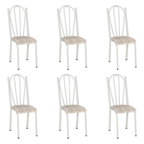 Kit 6 Cadeiras de Cozinha Alasca Estampado Rattan Pés de Ferro Branco - Pallazio