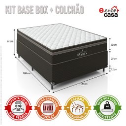 Cama Box Viúva + Colchão Paris Molas Ensacadas Pocket - 61x128x188cm - e-Shop Casa - Jacquard - 2