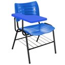 Ver imagem 1 de Kit 10 Cadeiras Universitárias Azul com Porta Livros Prancheta Plástica