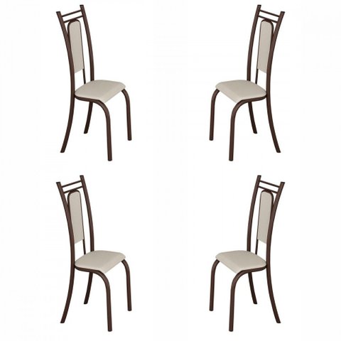 Conjunto com 4 Cadeiras Paris Marrom Assento Creme Teixeira